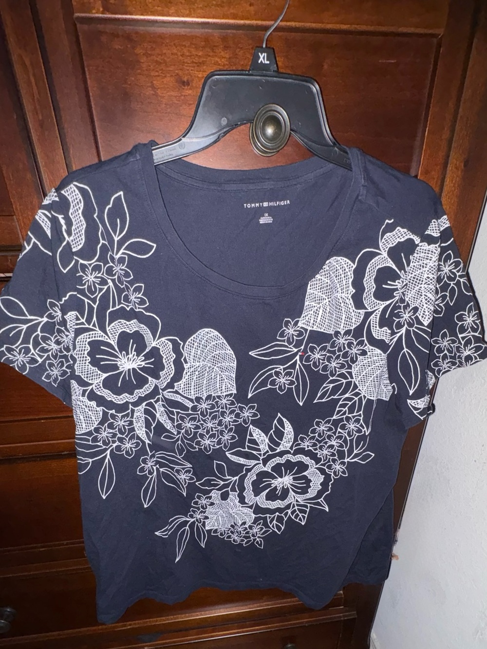 Tommy Hilfiger Navy Short Sleeve Tee with White Floral Print